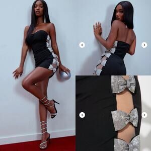 NEW with Tag  Fashion Nova Josie Embellished Mini Dress - Black Size XSmall Bows